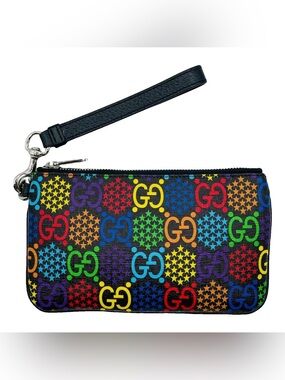 NWT Gucci Psychedelic Rainbow GG Wristlet Clutch - Black